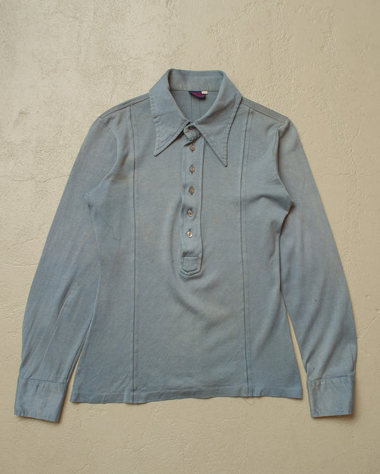 1970s distressed Knit Polo Longsleeve blue - XS/S