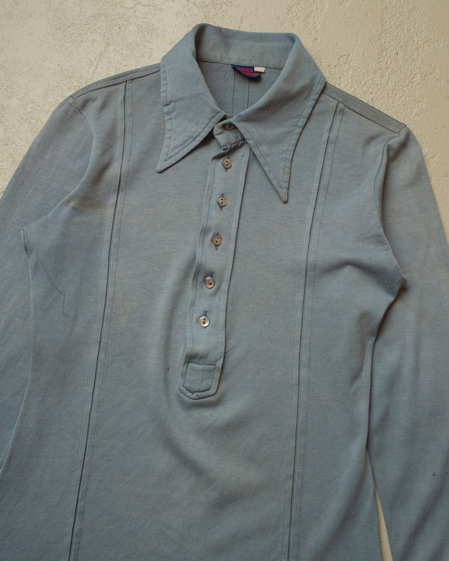 1970s distressed Knit Polo Longsleeve blue - XS/S