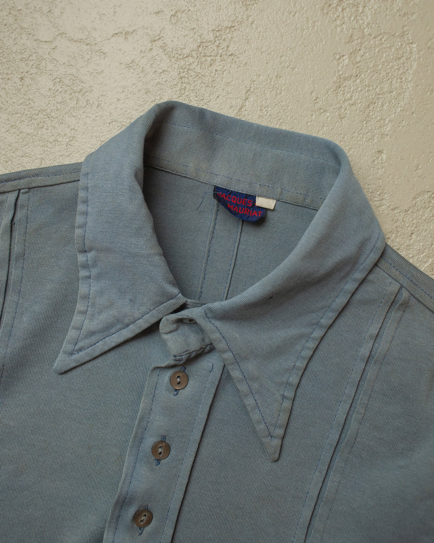 1970s distressed Knit Polo Longsleeve blue - XS/S