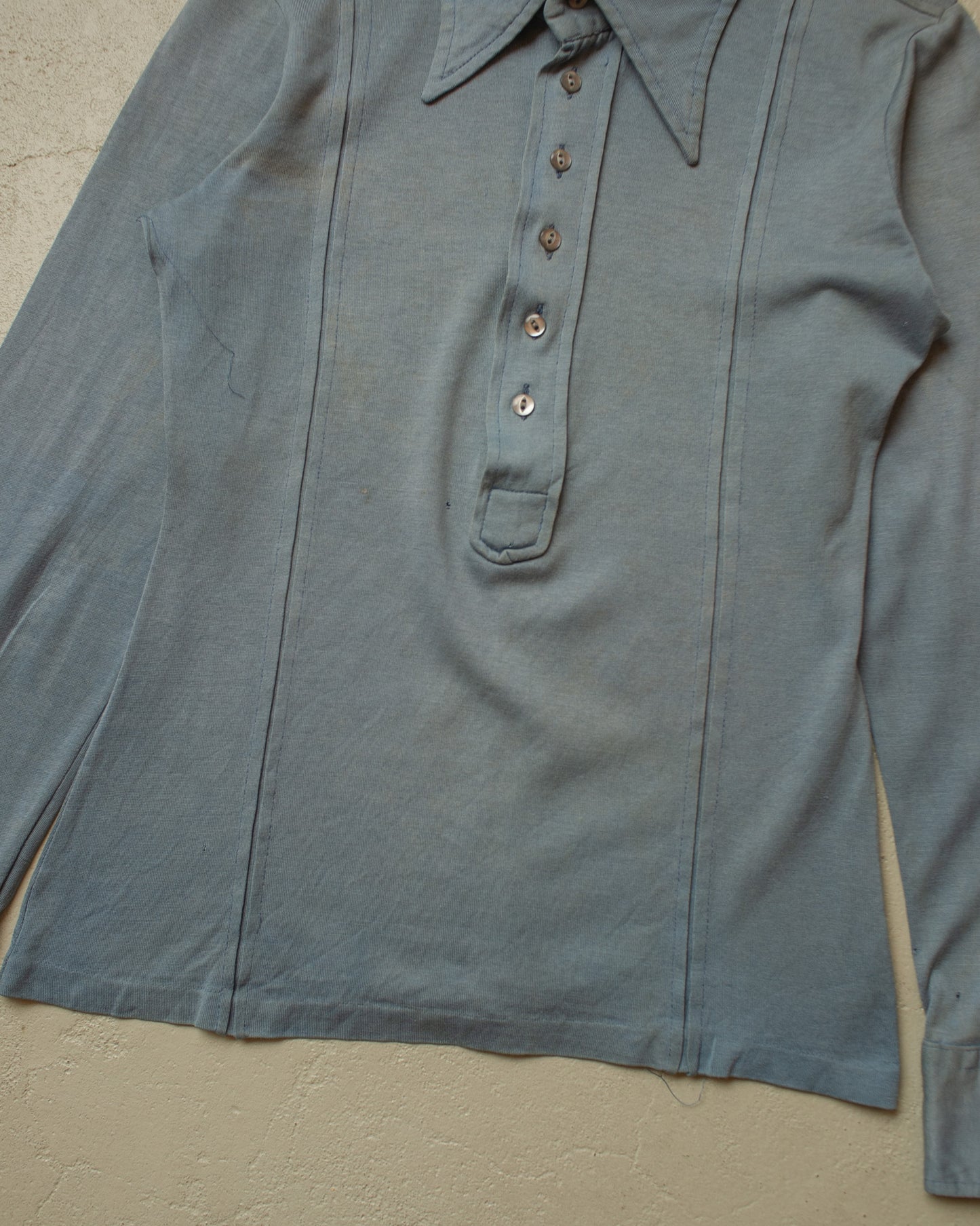 1970s distressed Knit Polo Longsleeve blue - XS/S