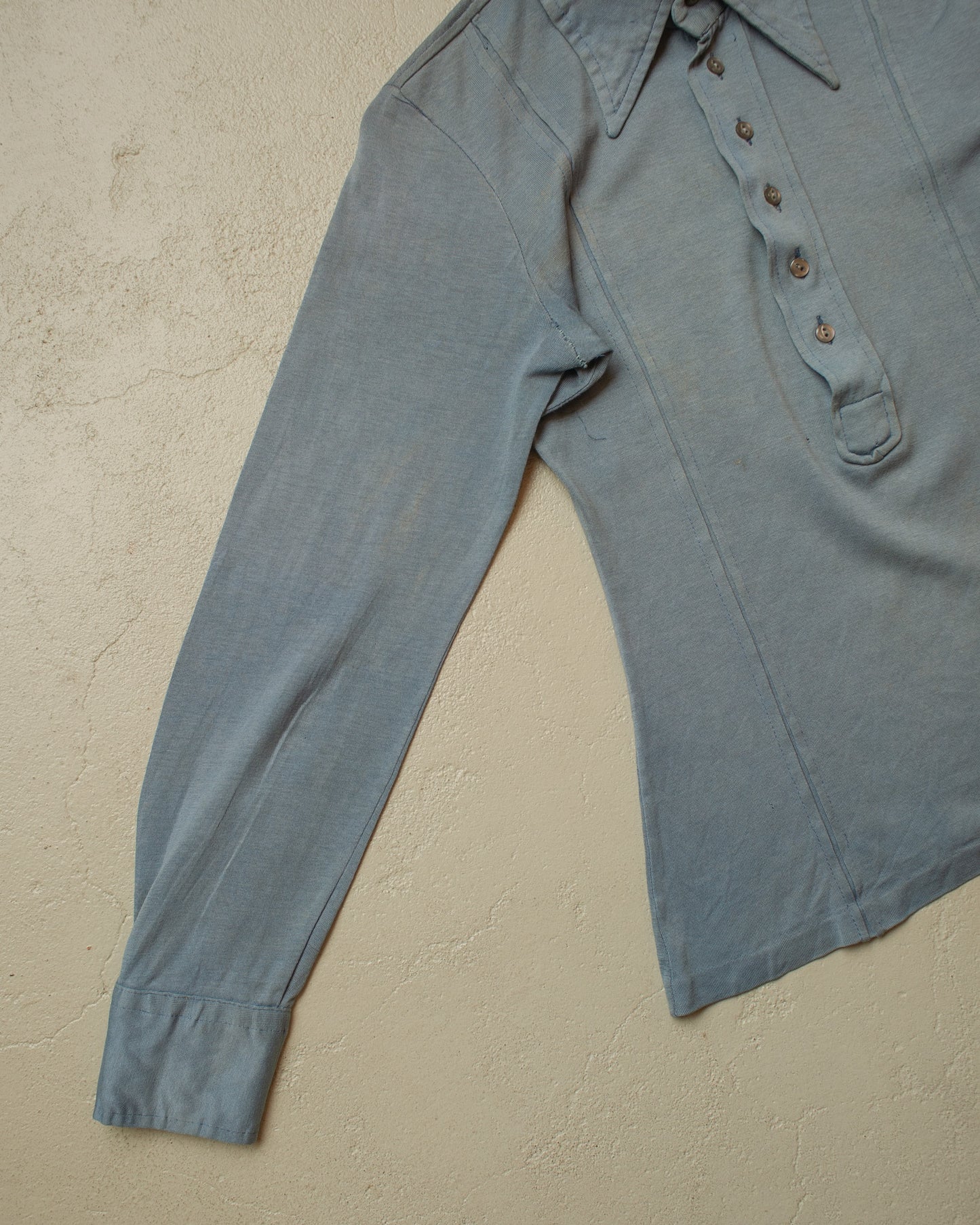 1970s distressed Knit Polo Longsleeve blue - XS/S