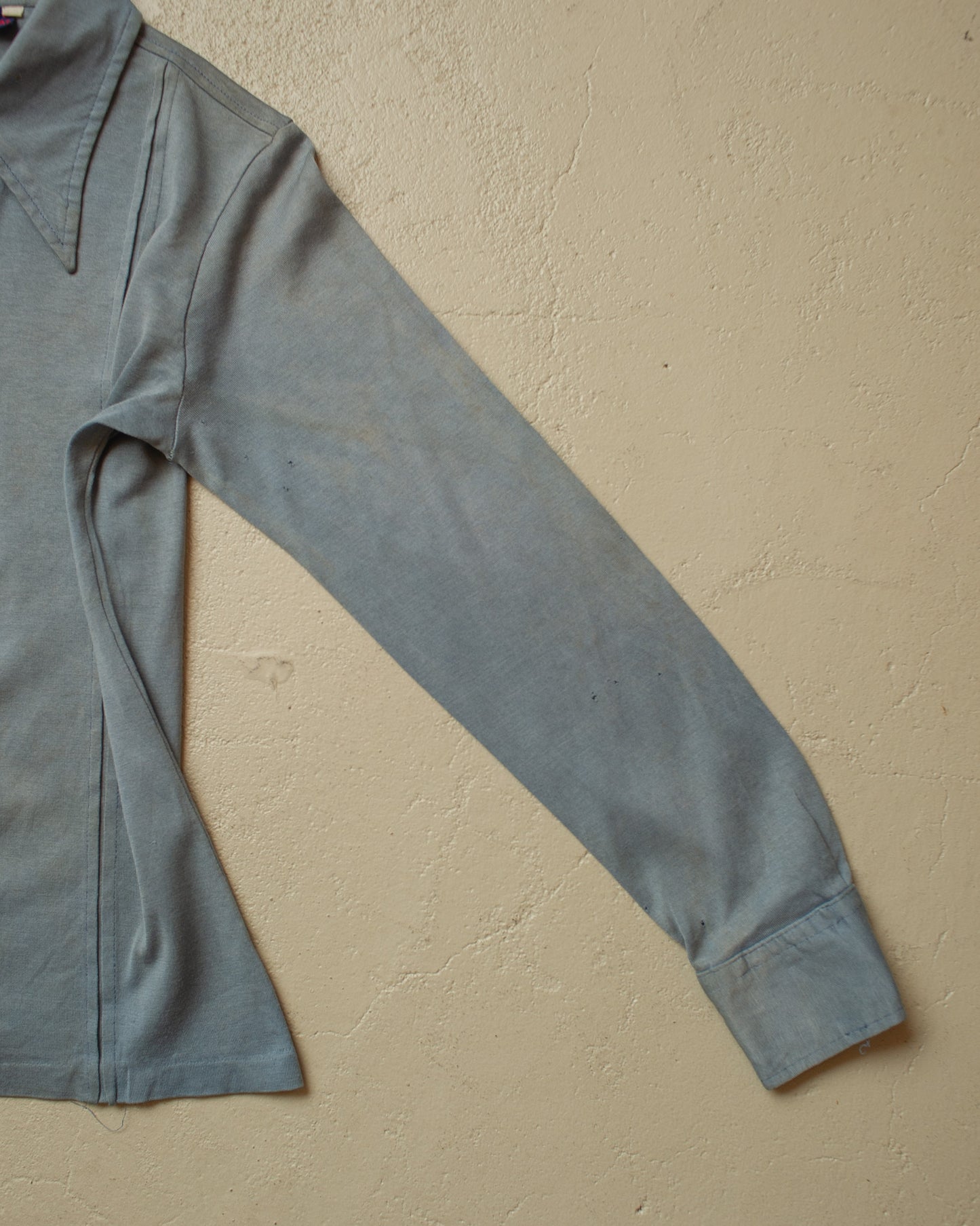 1970s distressed Knit Polo Longsleeve blue - XS/S