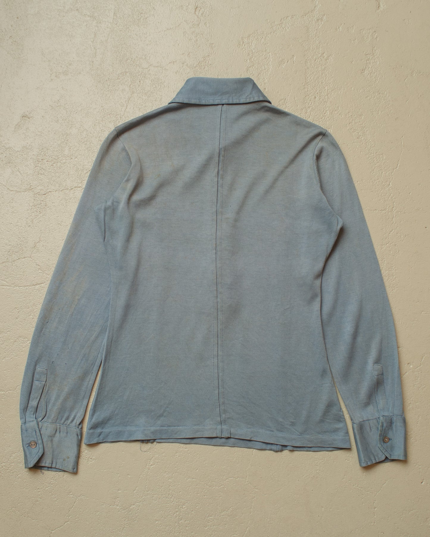 1970s distressed Knit Polo Longsleeve blue - XS/S