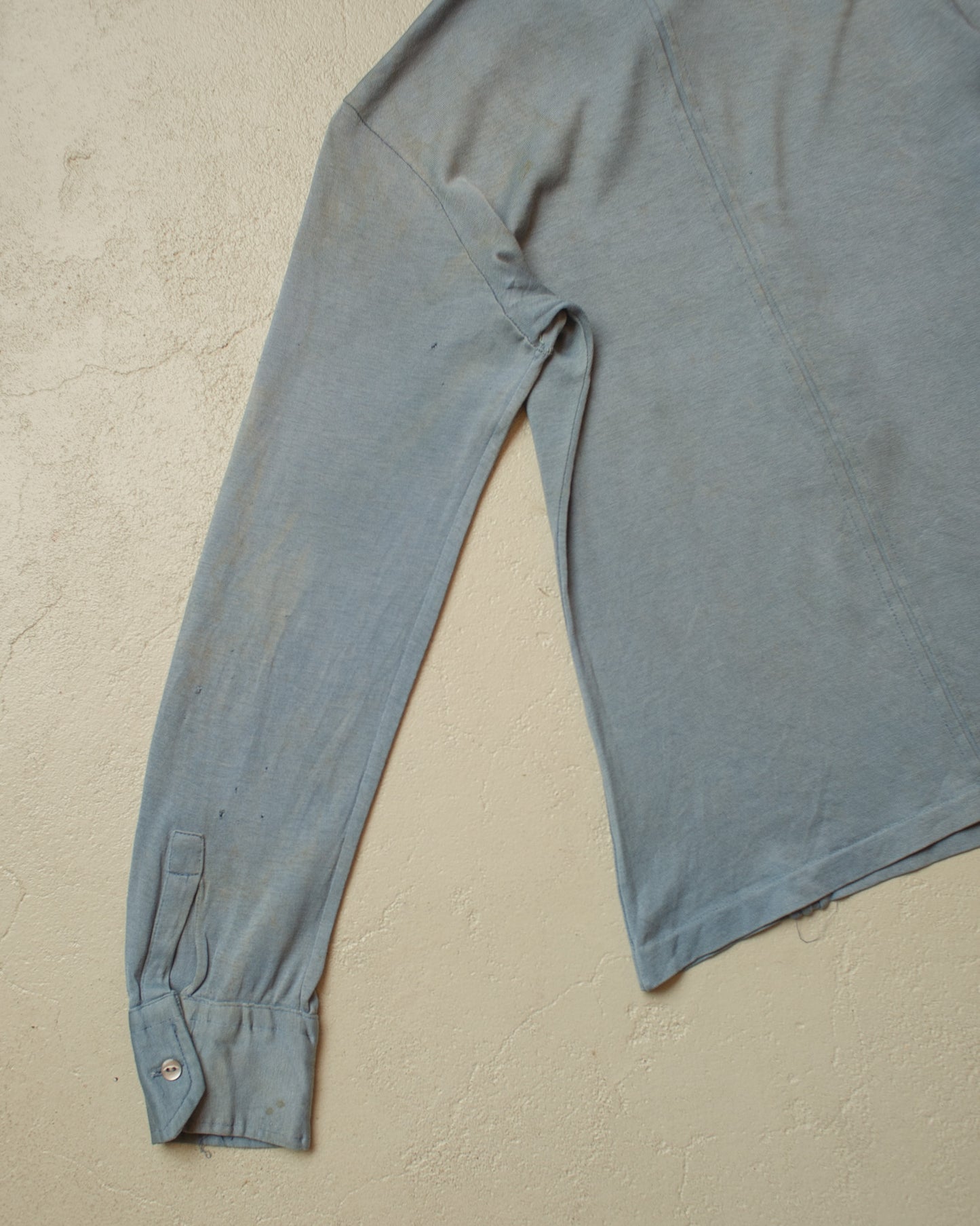 1970s distressed Knit Polo Longsleeve blue - XS/S