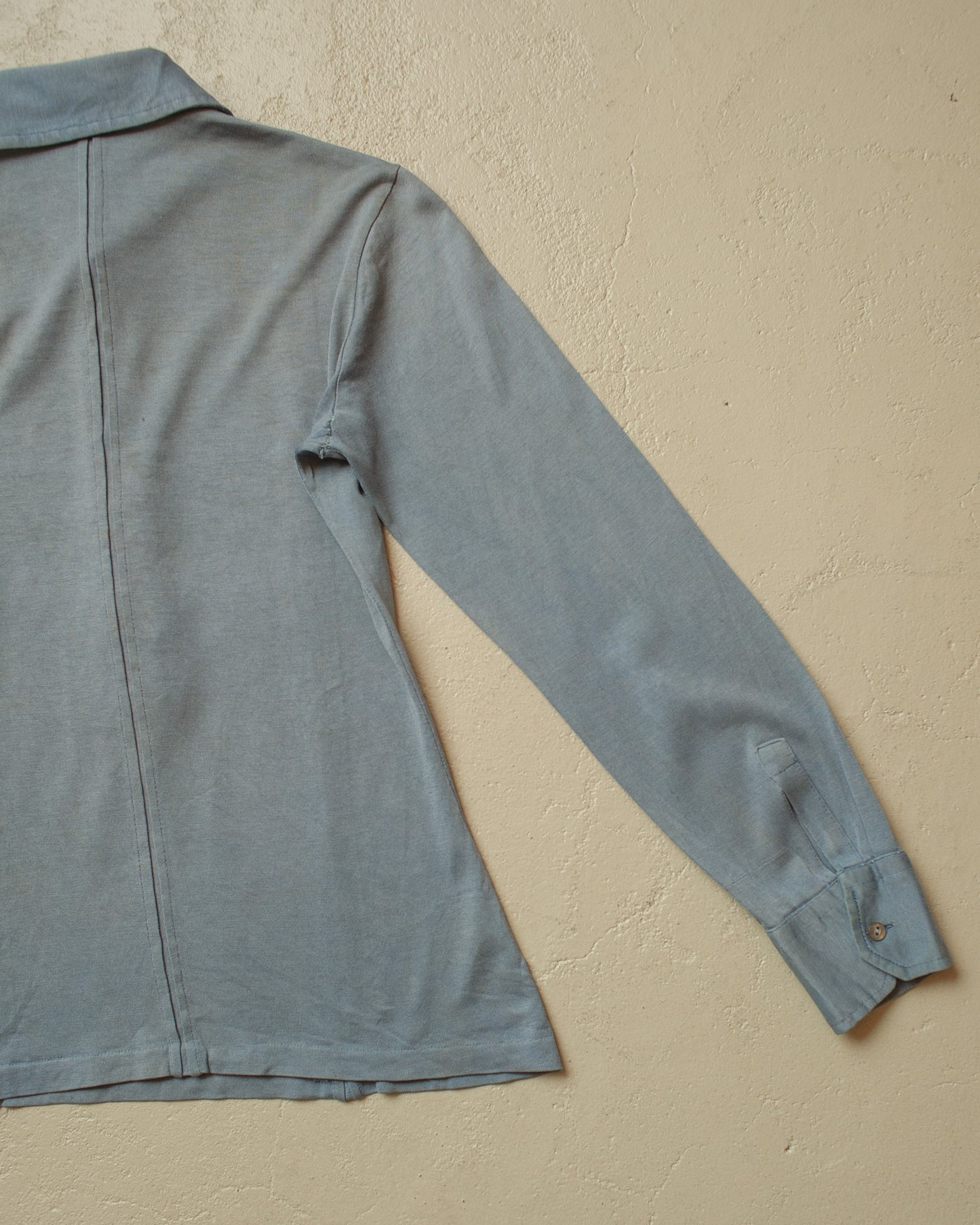 1970s distressed Knit Polo Longsleeve blue - XS/S