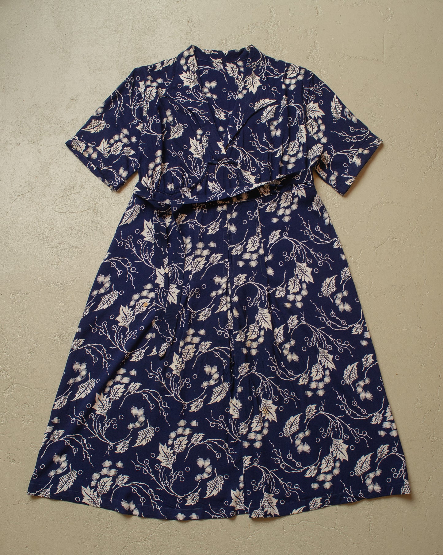 1940s/50s German Womens Flower Print Dress navyblue - M
