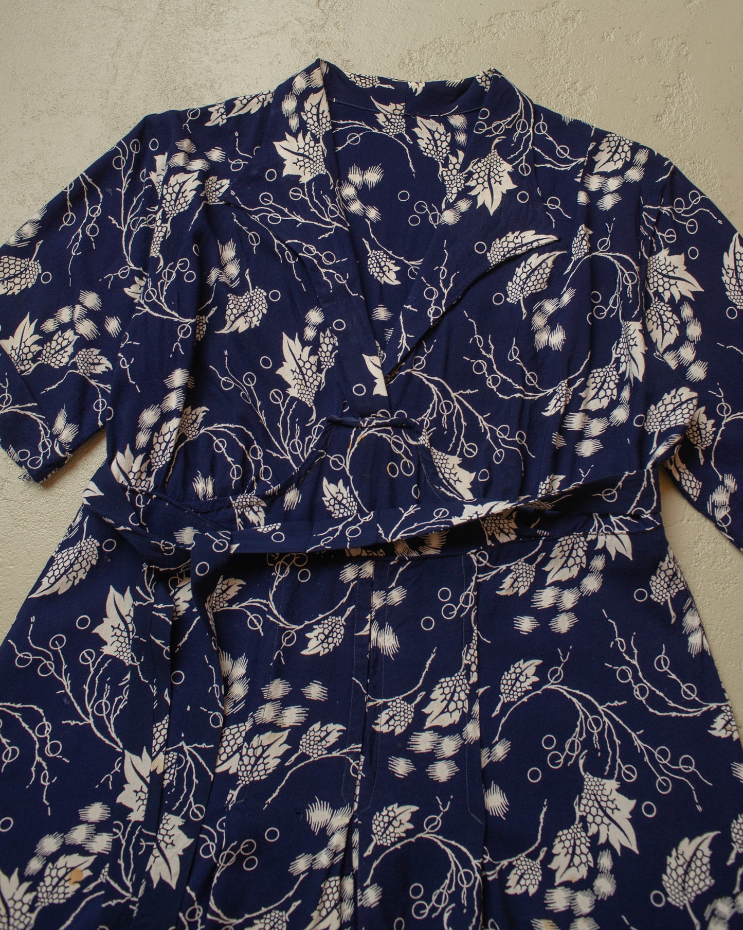 1940s/50s German Womens Flower Print Dress navyblue - M