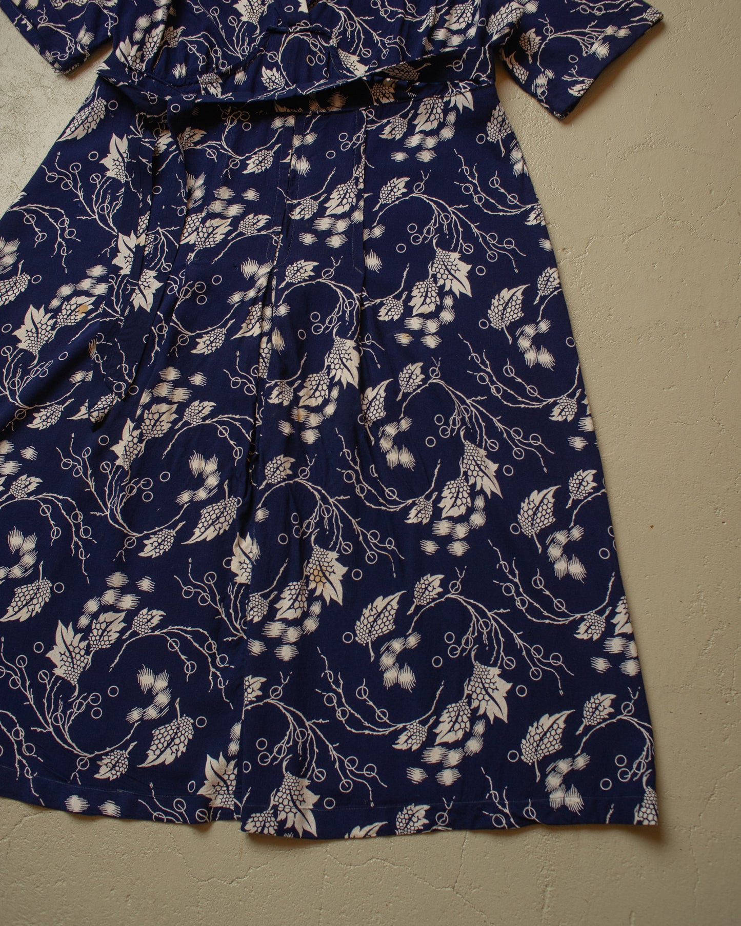 1940s/50s German Womens Flower Print Dress navyblue - M
