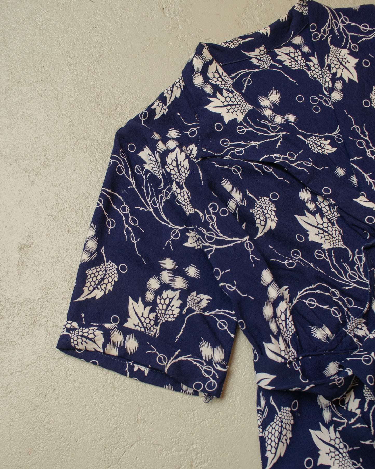 1940s/50s German Womens Flower Print Dress navyblue - M