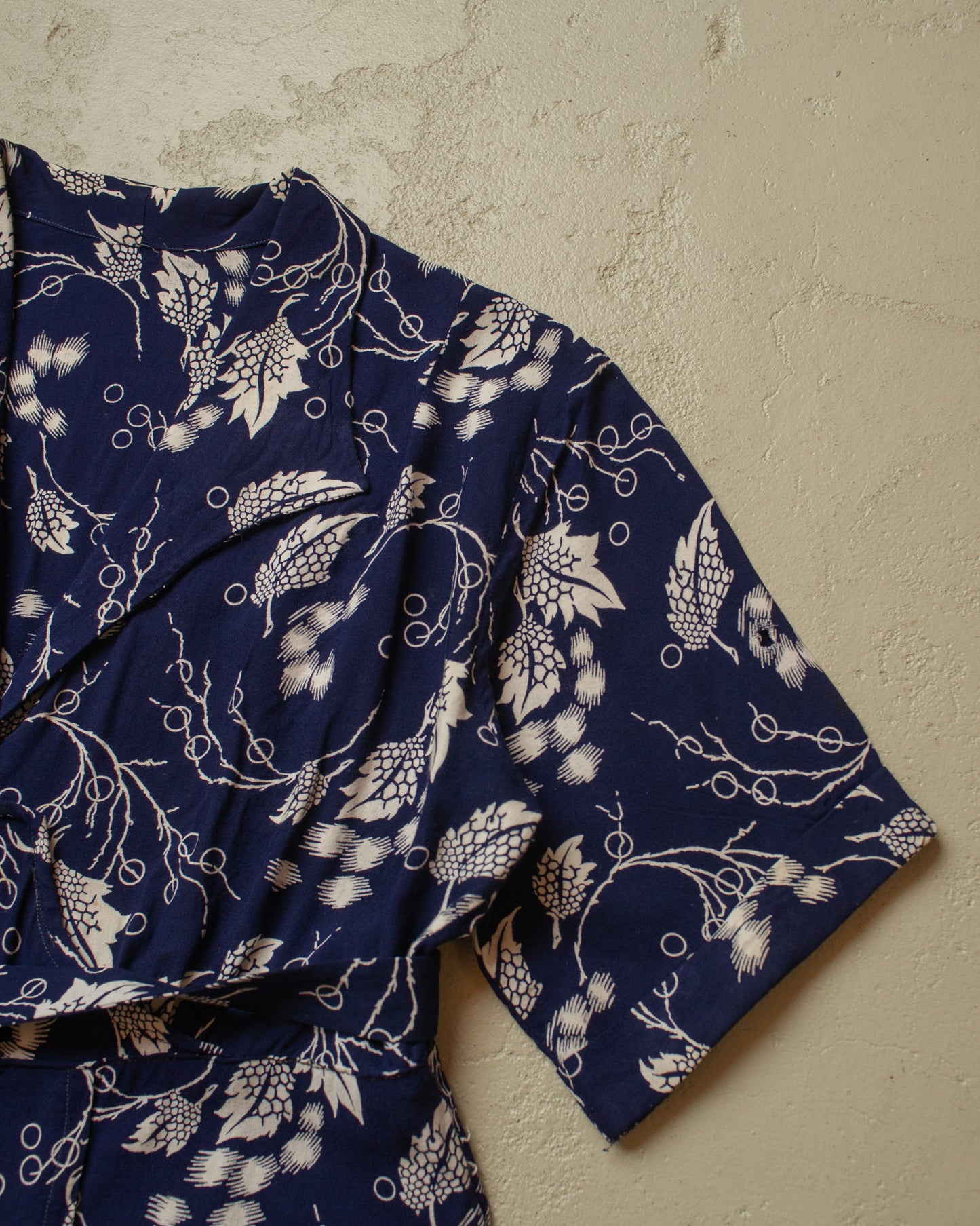 1940s/50s German Womens Flower Print Dress navyblue - M