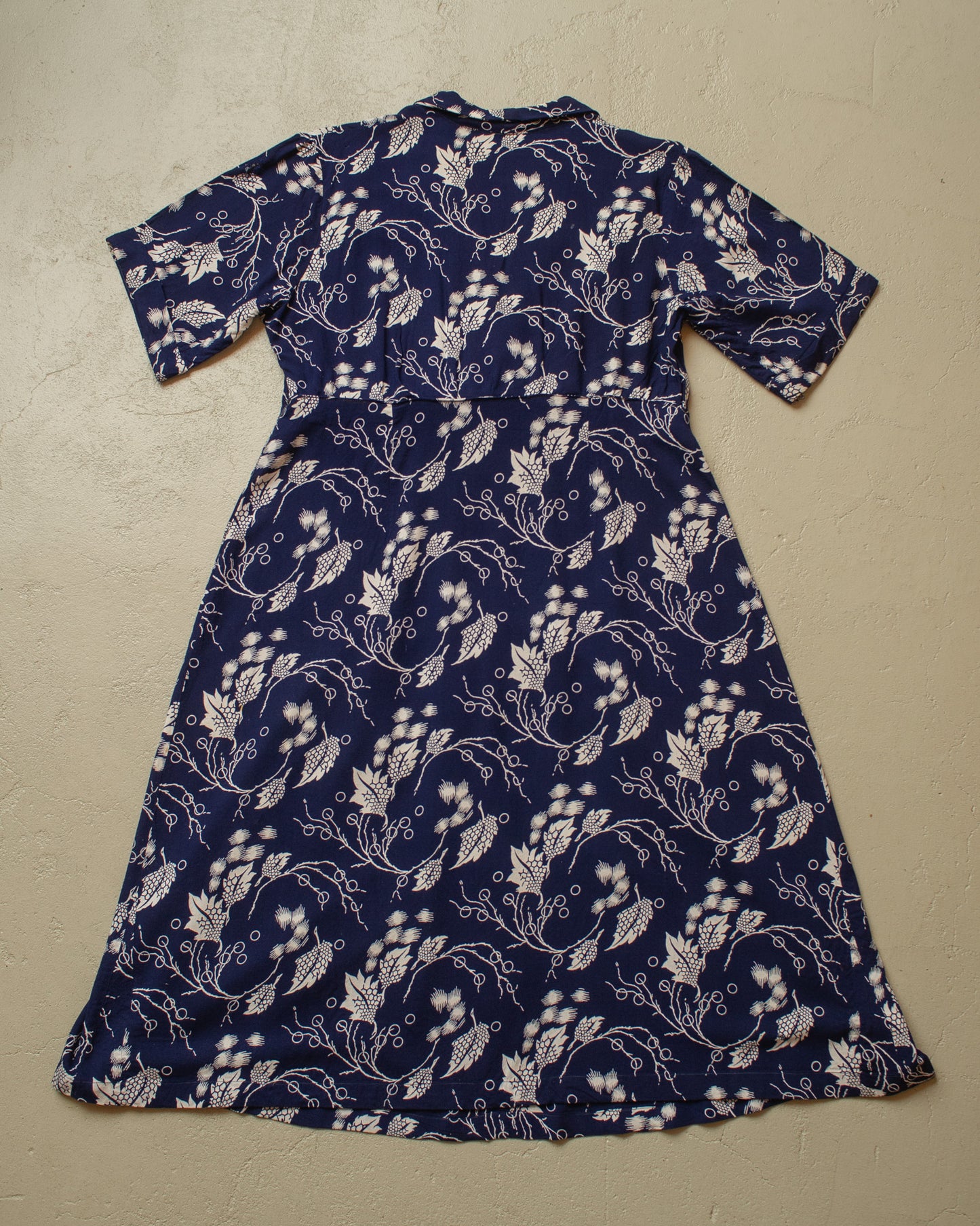 1940s/50s German Womens Flower Print Dress navyblue - M