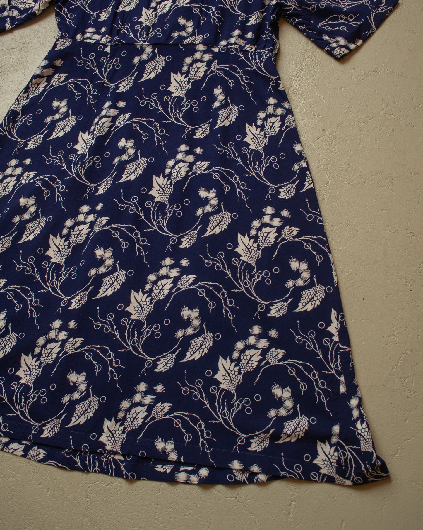 1940s/50s German Womens Flower Print Dress navyblue - M