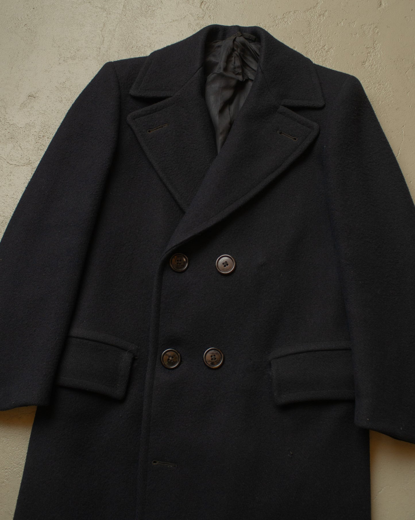 1930s/40s German Double Breasted Heavy Wool Overcoat navyblue - S