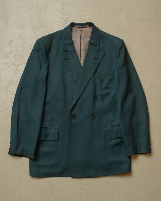 1940s German Filius Peak Lapel Double Breasted Wool Suit turquoise - M