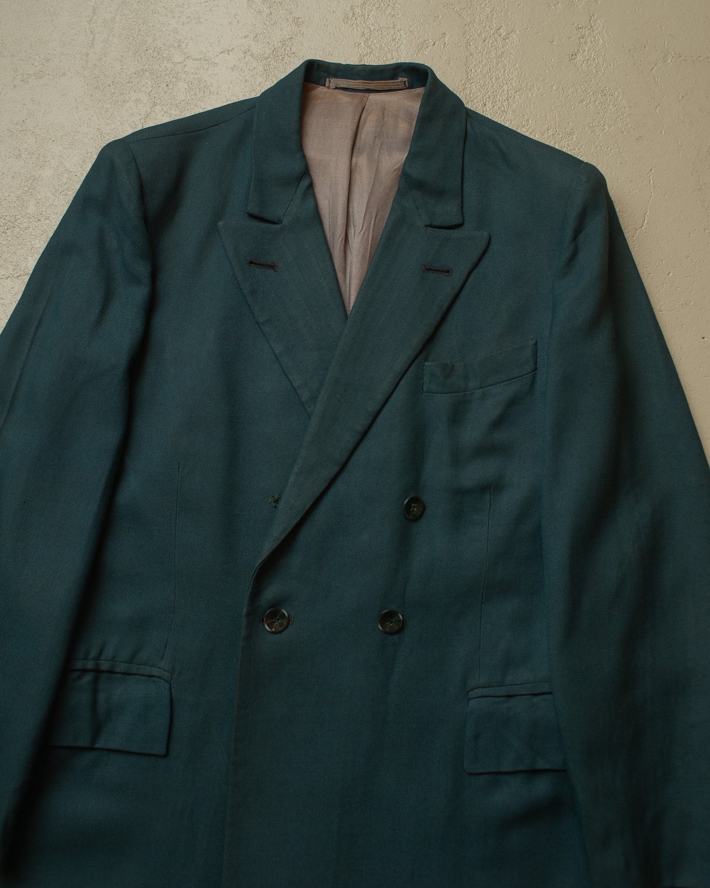 1940s German Filius Peak Lapel Double Breasted Wool Suit turquoise - M