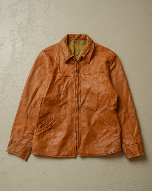 1950s Leather Biker Jacket beige - S/M