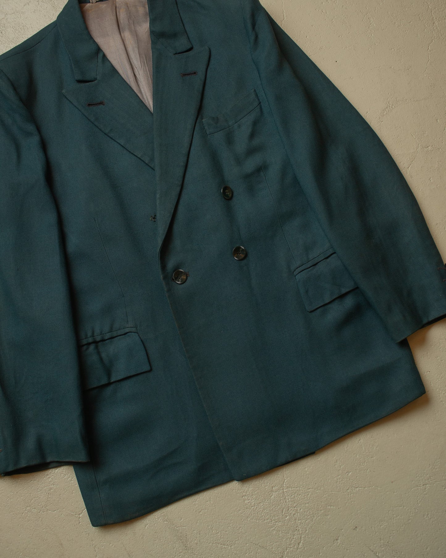 1940s German Filius Peak Lapel Double Breasted Wool Suit turquoise - M