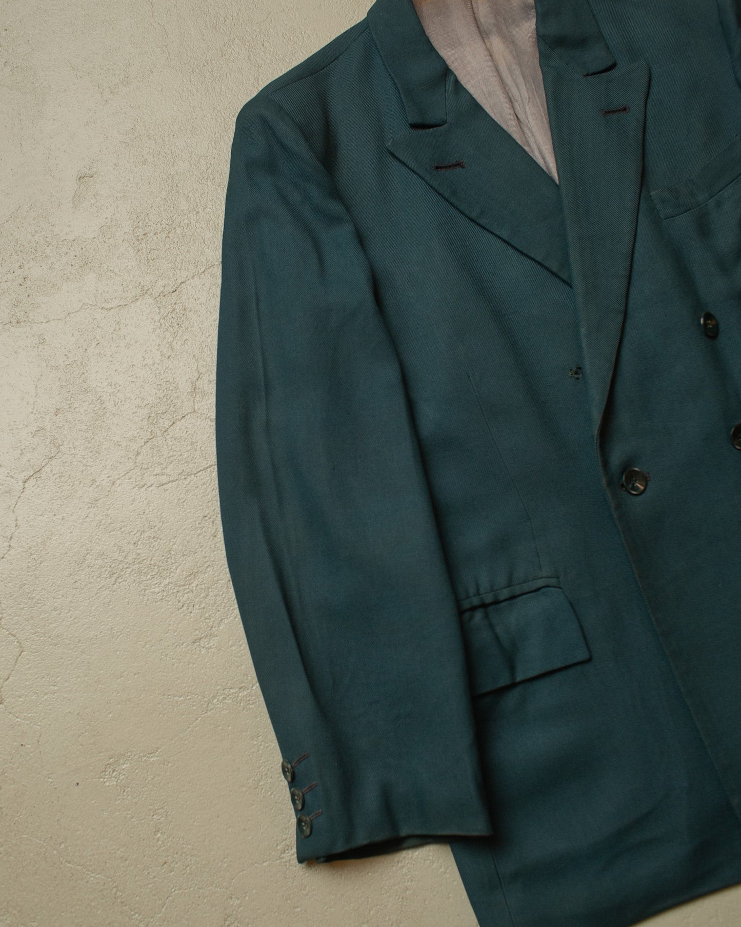 1940s German Filius Peak Lapel Double Breasted Wool Suit turquoise - M
