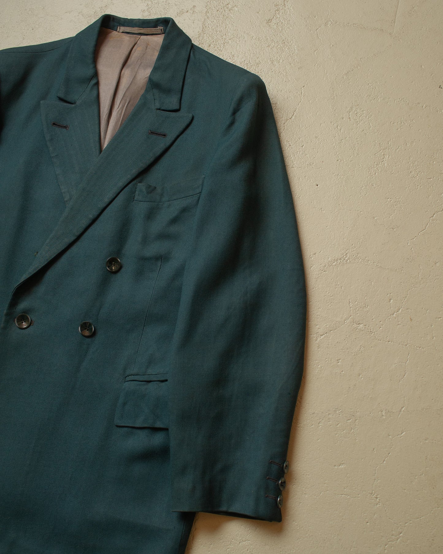 1940s German Filius Peak Lapel Double Breasted Wool Suit turquoise - M