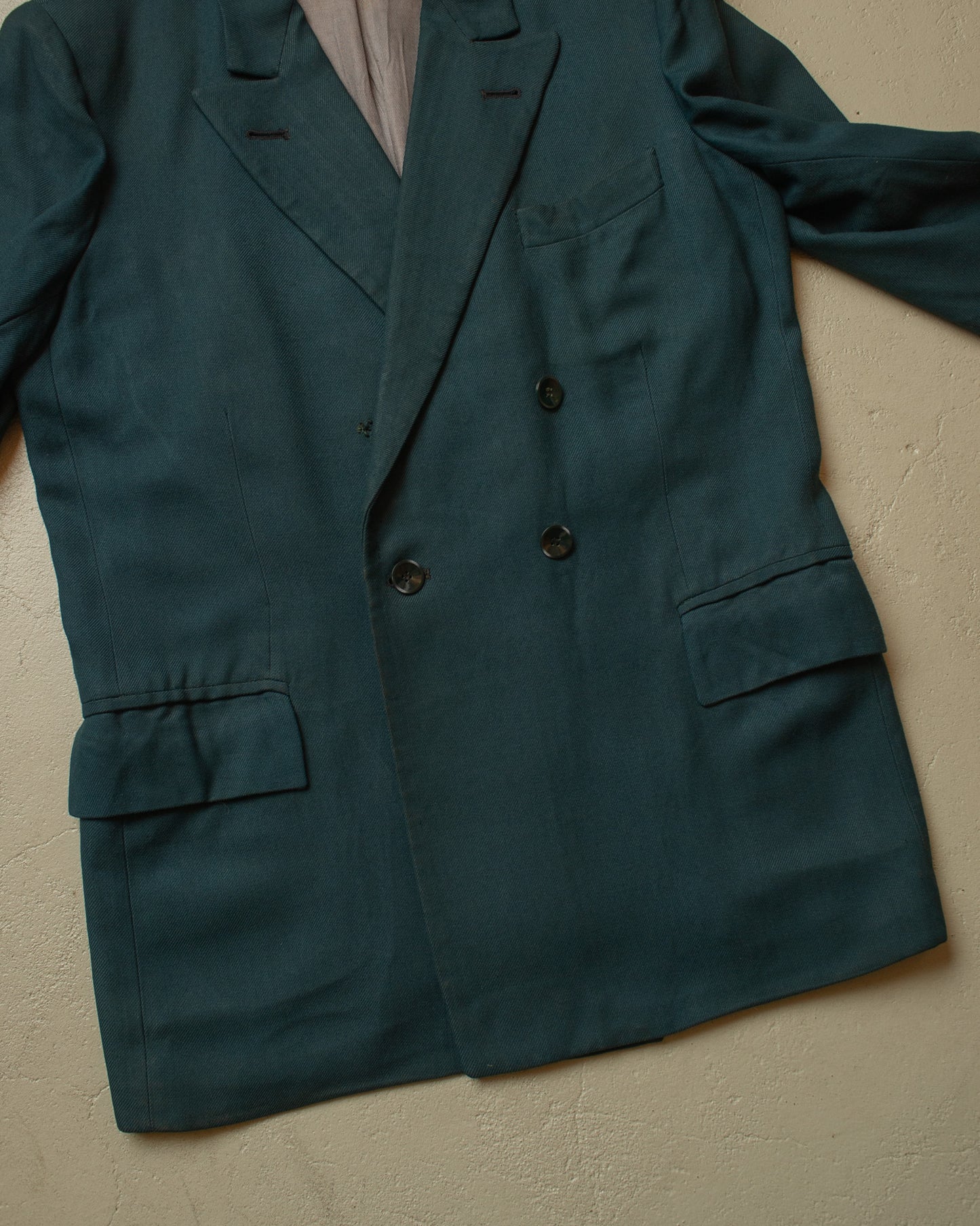 1940s German Filius Peak Lapel Double Breasted Wool Suit turquoise - M
