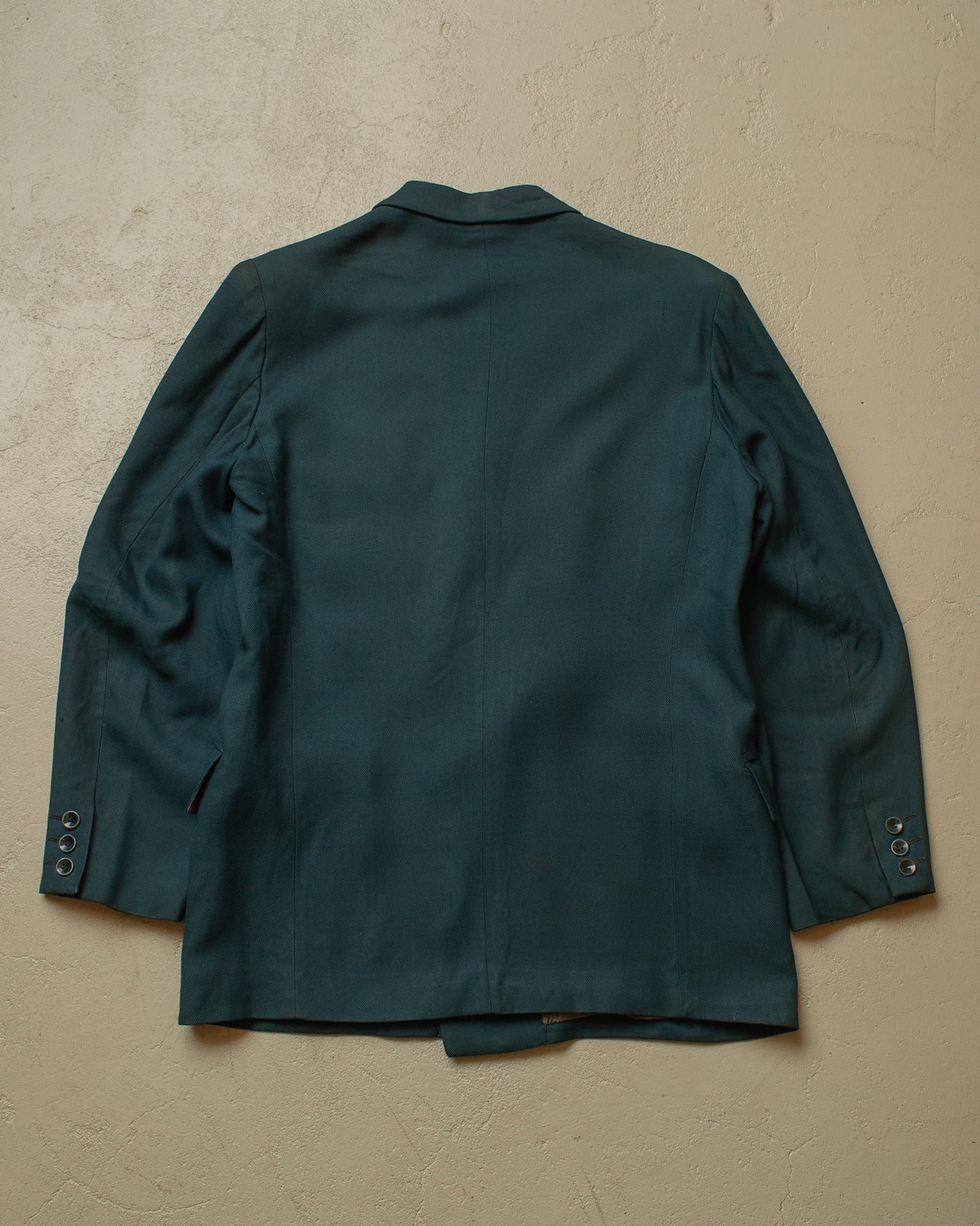 1940s German Filius Peak Lapel Double Breasted Wool Suit turquoise - M