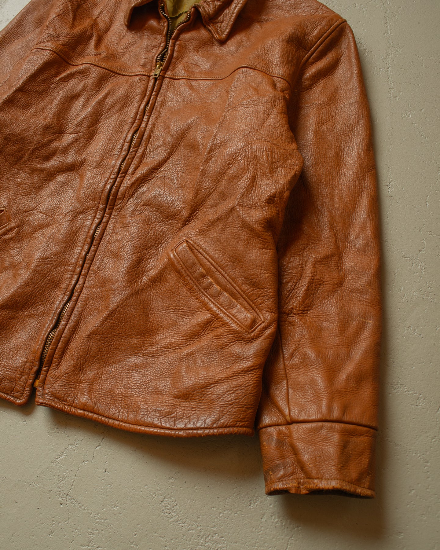 1950s Leather Biker Jacket beige - S/M
