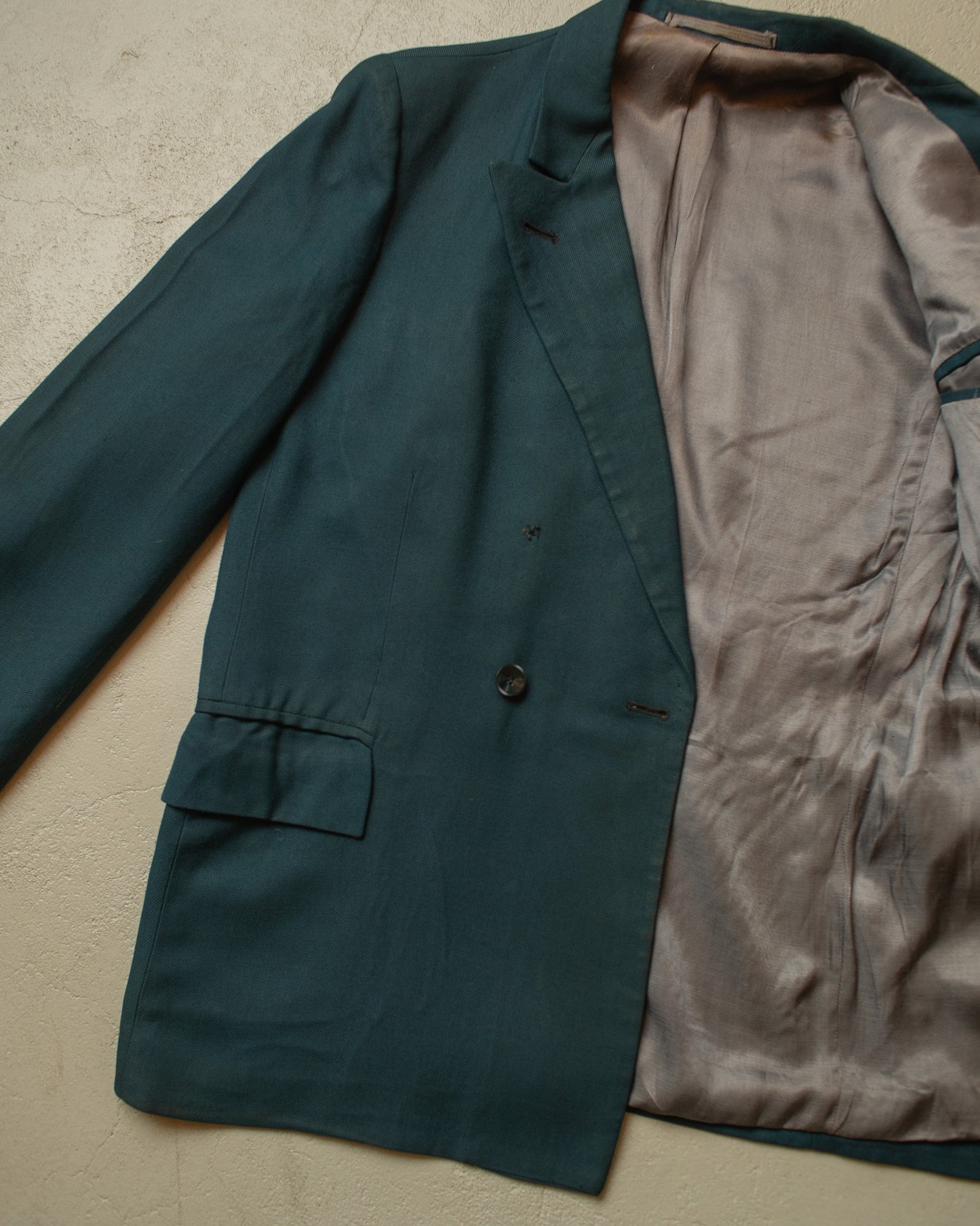 1940s German Filius Peak Lapel Double Breasted Wool Suit turquoise - M