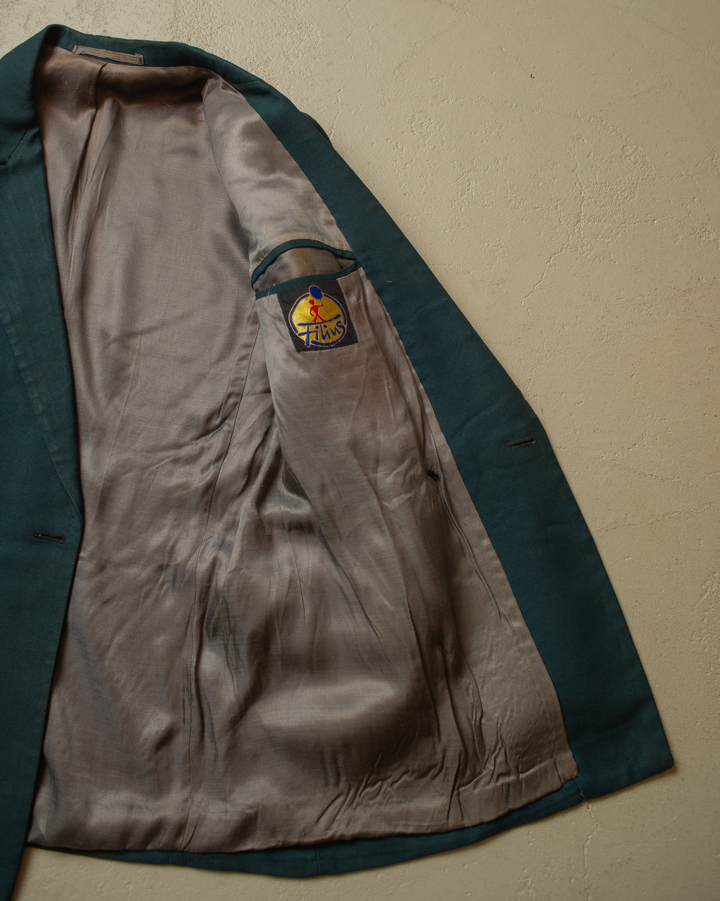 1940s German Filius Peak Lapel Double Breasted Wool Suit turquoise - M