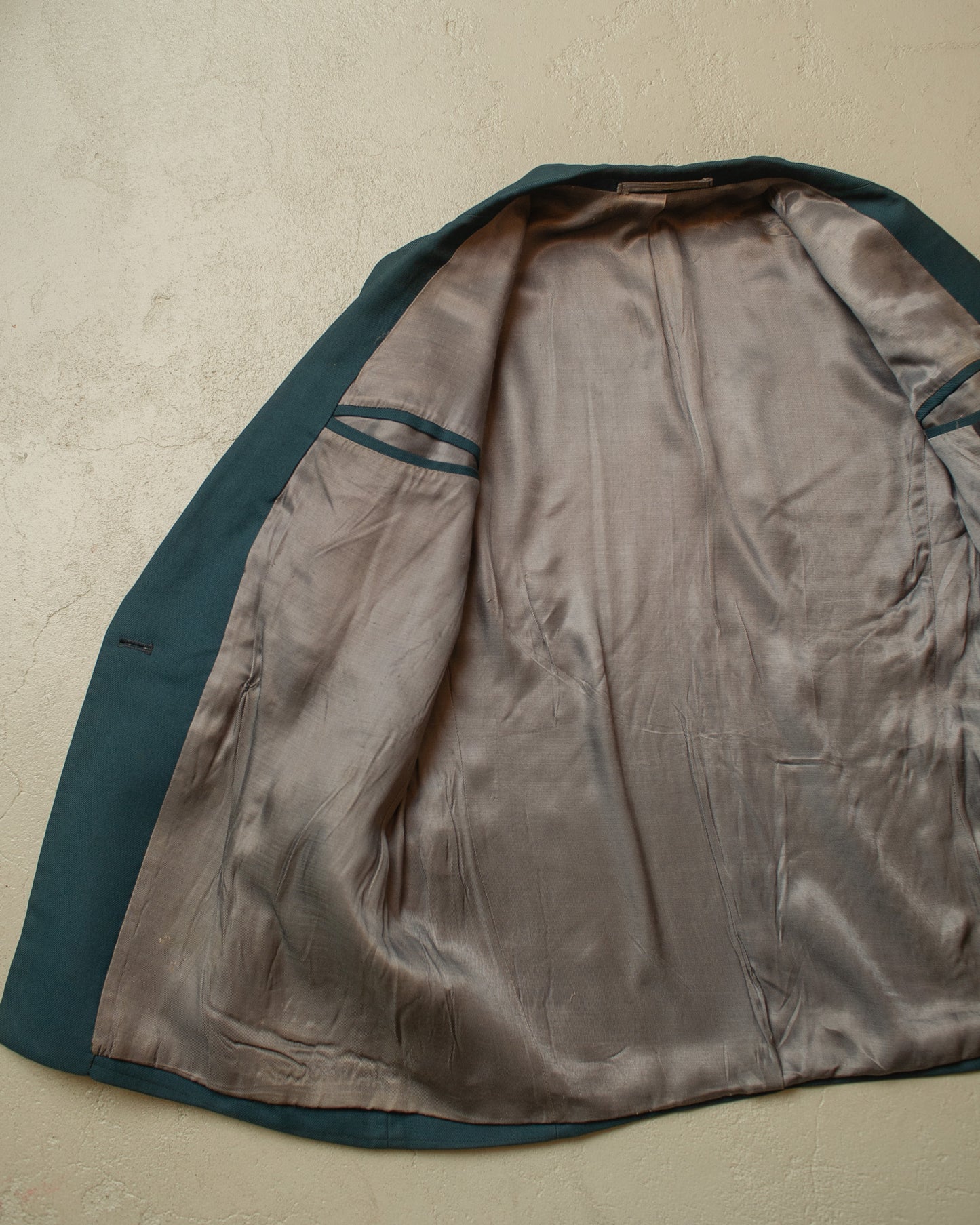 1940s German Filius Peak Lapel Double Breasted Wool Suit turquoise - M