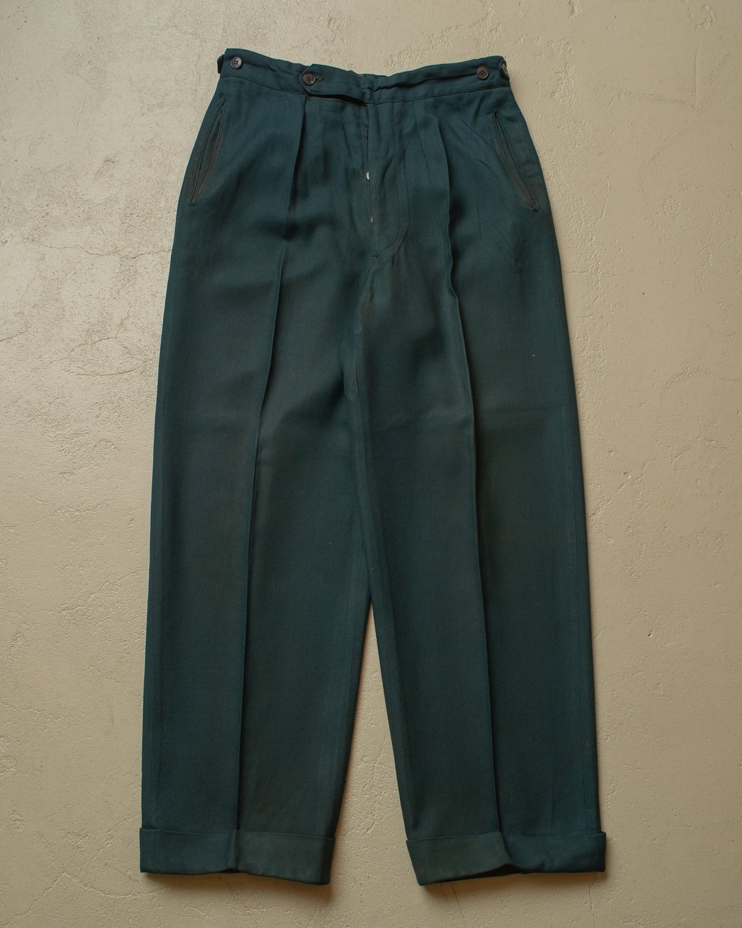 1940s German Filius Peak Lapel Double Breasted Wool Suit turquoise - M
