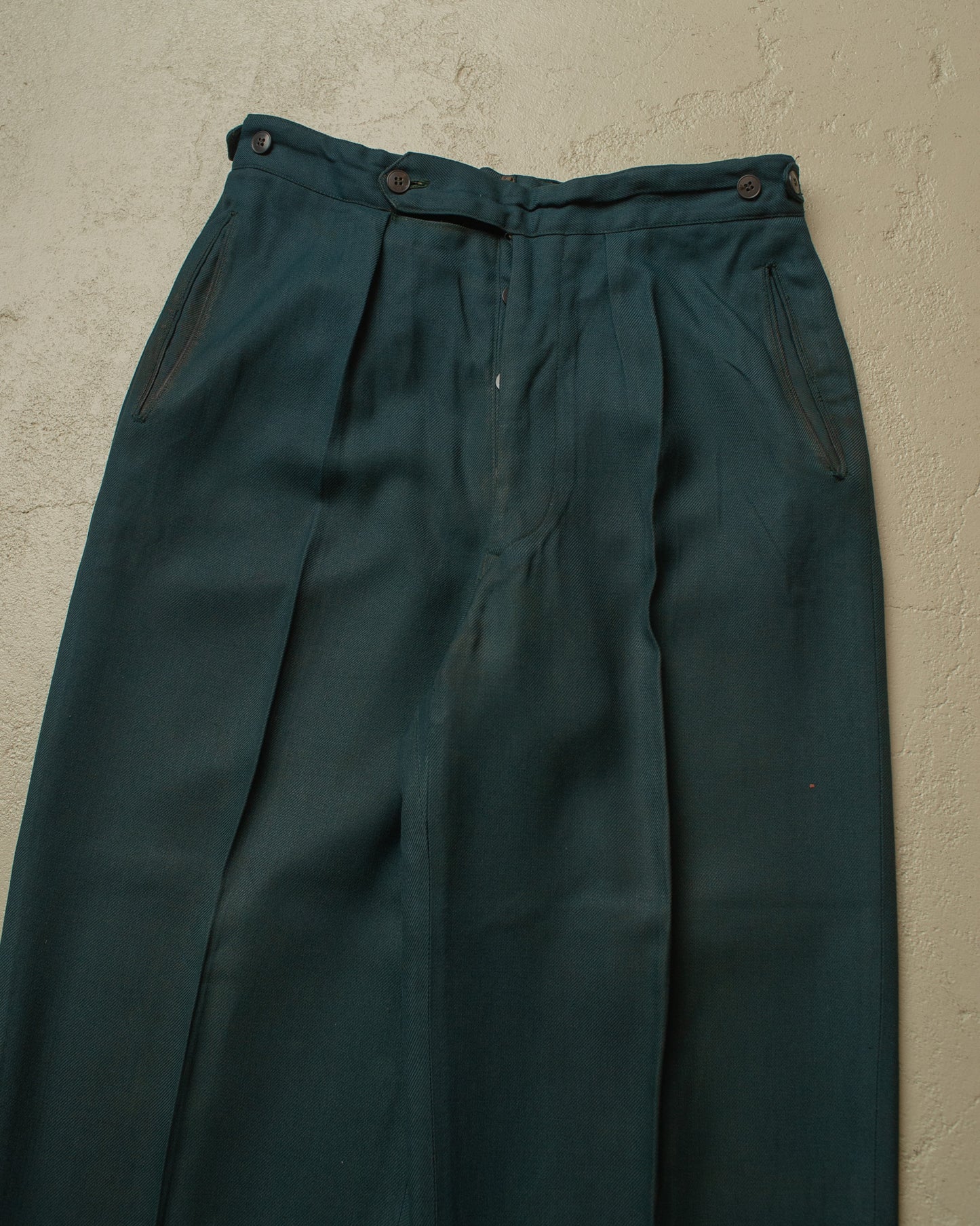 1940s German Filius Peak Lapel Double Breasted Wool Suit turquoise - M