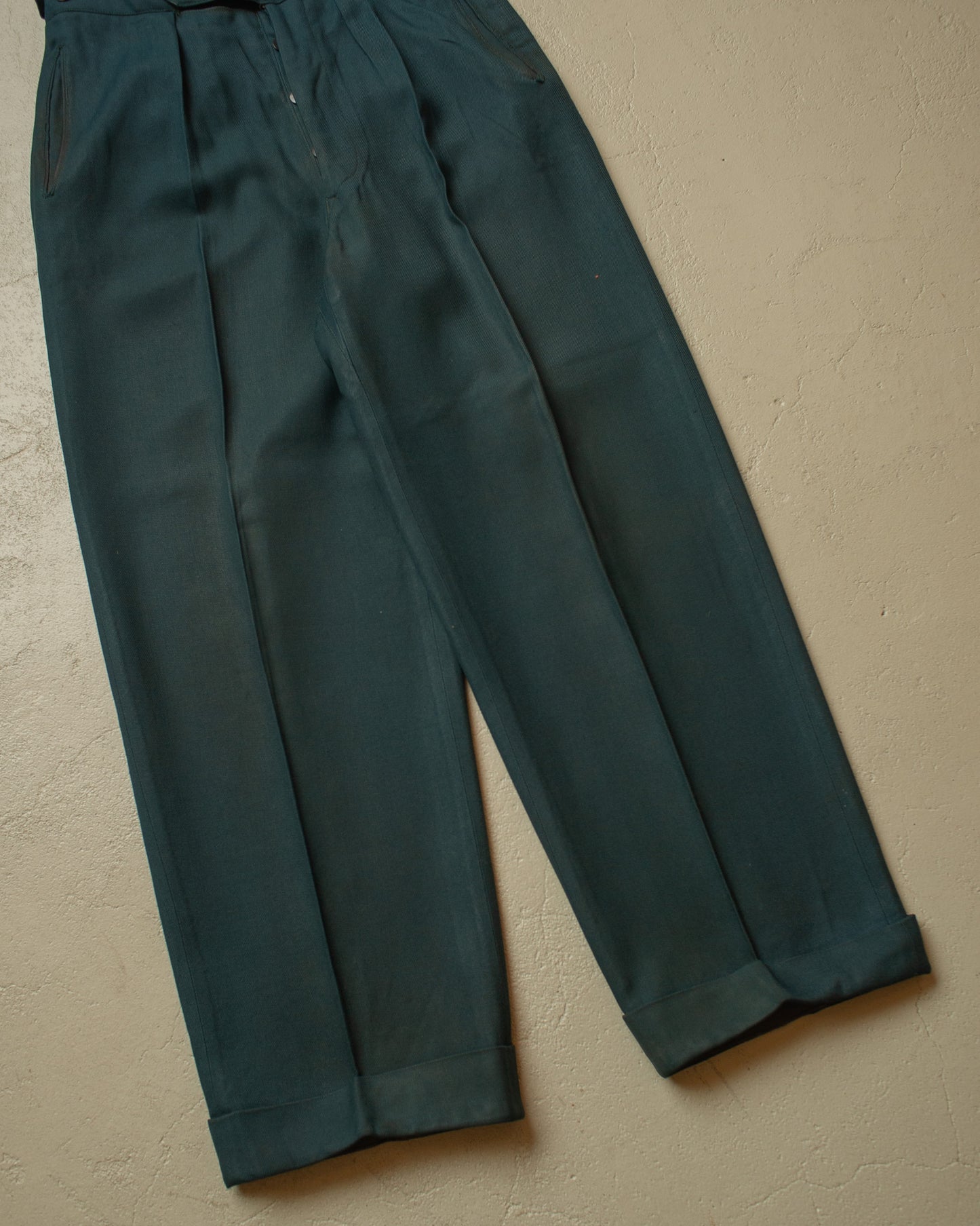 1940s German Filius Peak Lapel Double Breasted Wool Suit turquoise - M