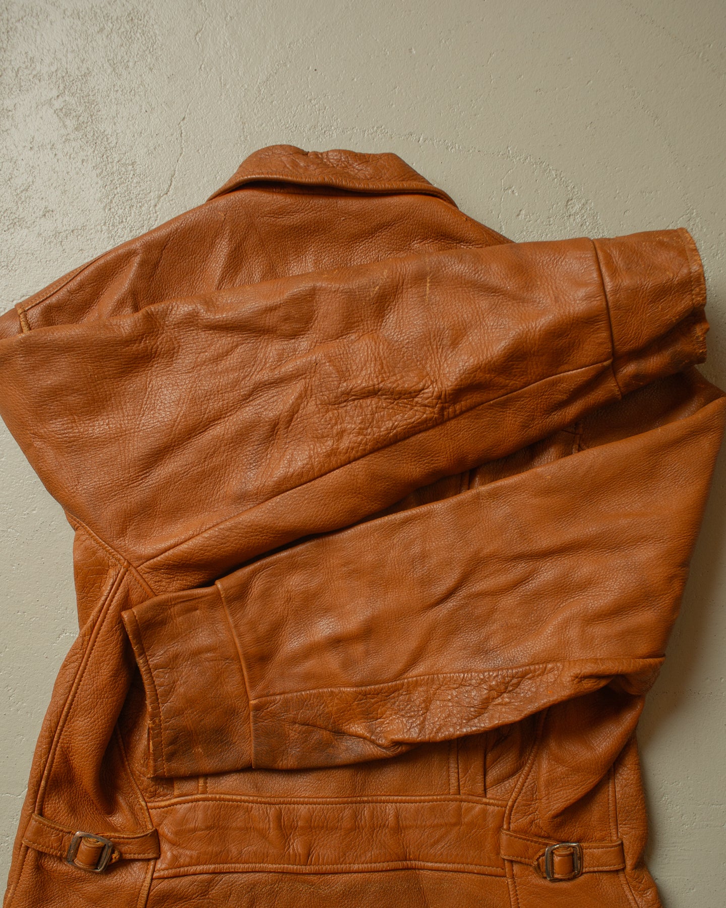 1950s Leather Biker Jacket beige - S/M