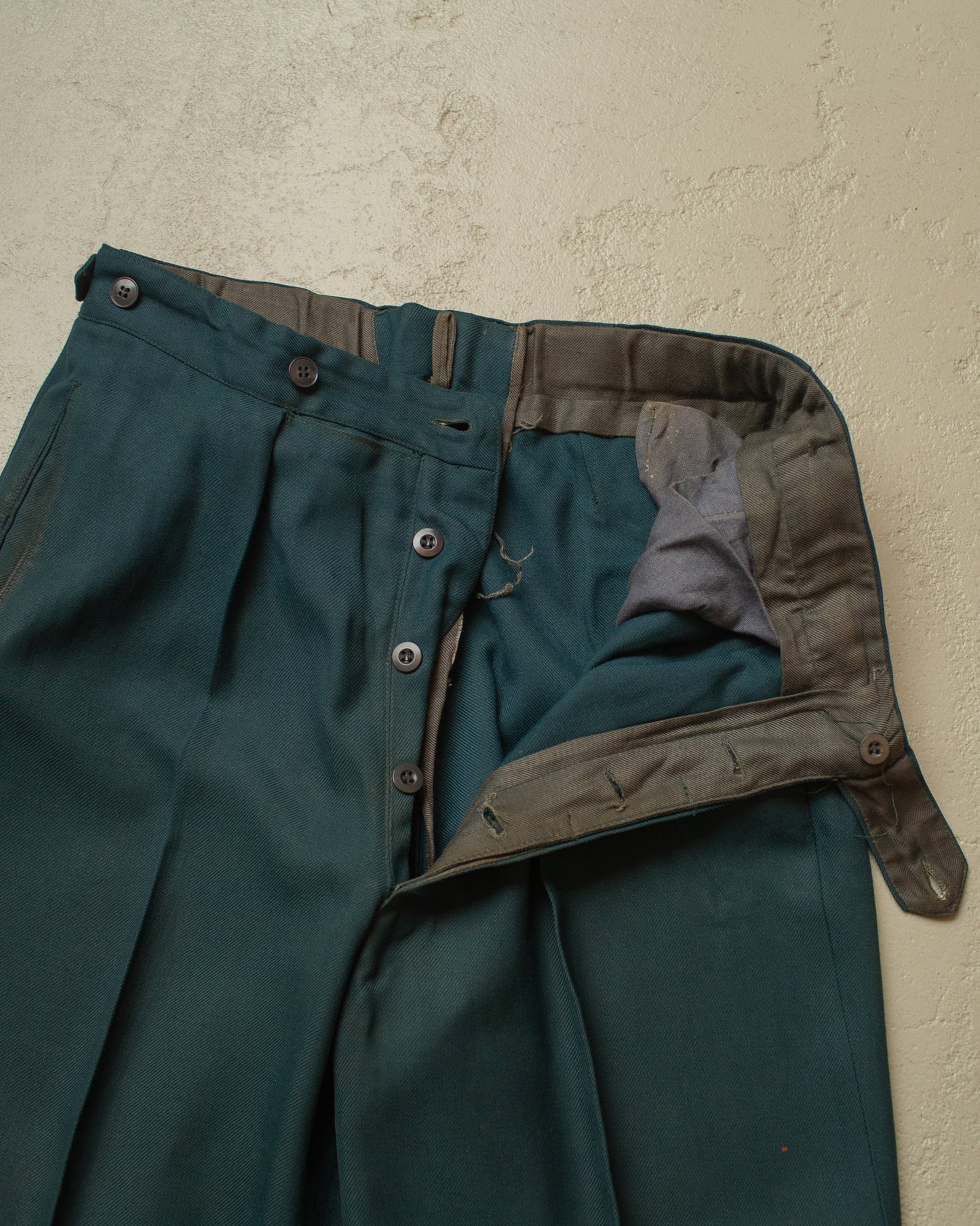 1940s German Filius Peak Lapel Double Breasted Wool Suit turquoise - M