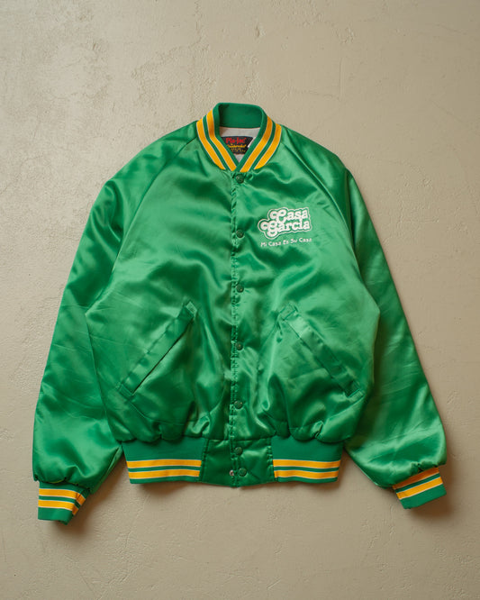 1980s Casa Garcia Satin Varsity Jacket green - L