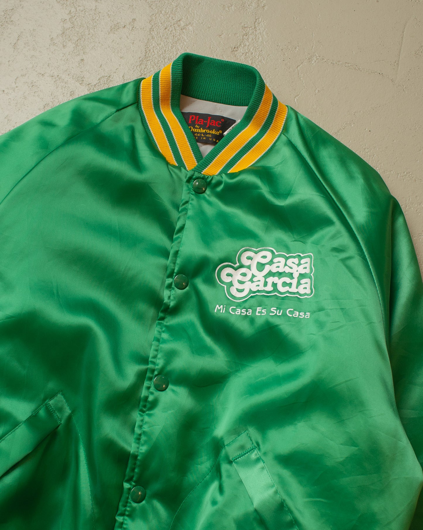 1980s Casa Garcia Satin Varsity Jacket green - L