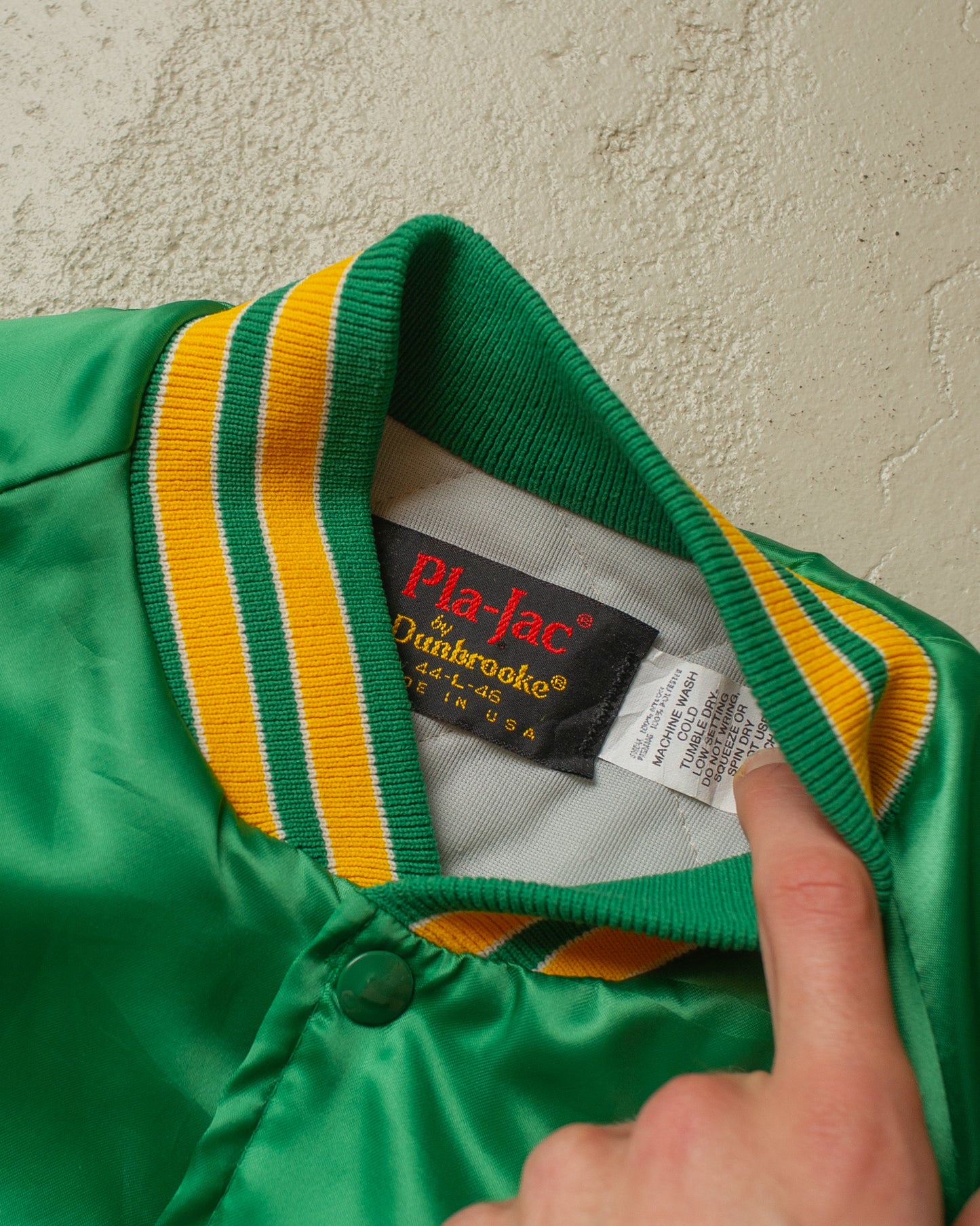 1980s Casa Garcia Satin Varsity Jacket green - L