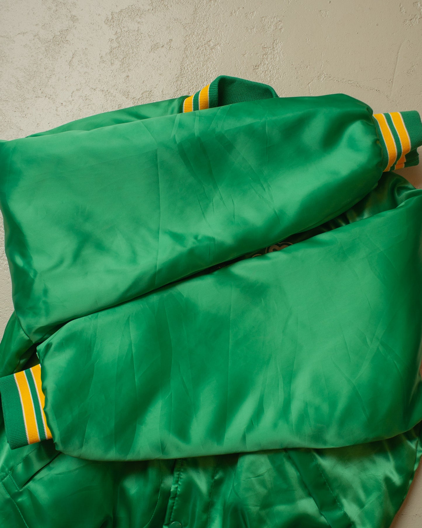 1980s Casa Garcia Satin Varsity Jacket green - L