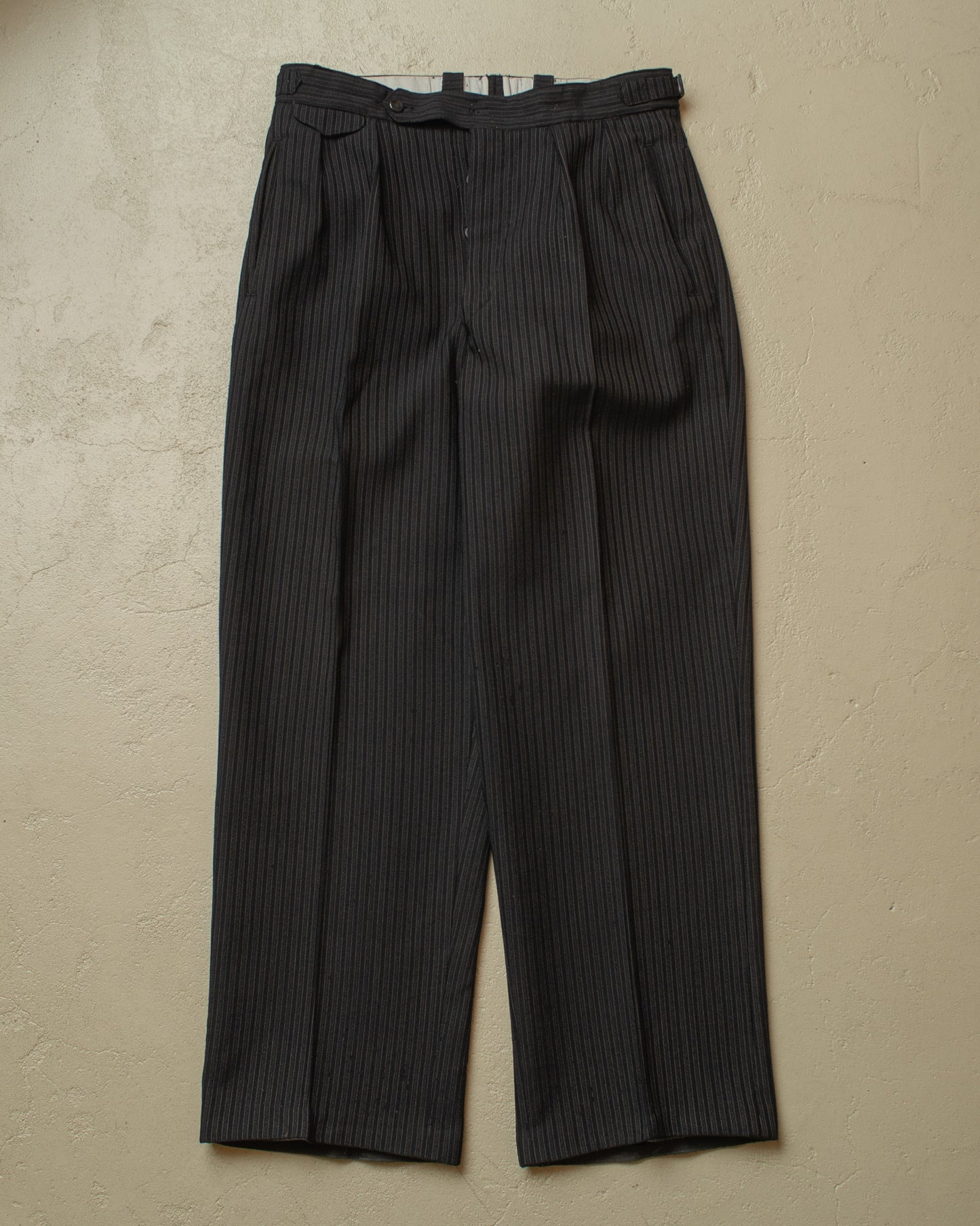 1930s German "Stresemann" striped Wool Suit Pants black - W31 L29