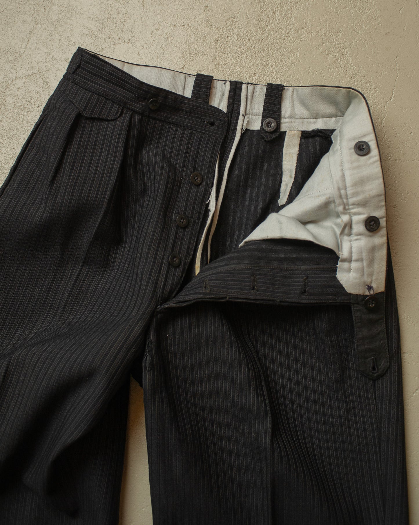 1930s German "Stresemann" striped Wool Suit Pants black - W31 L29