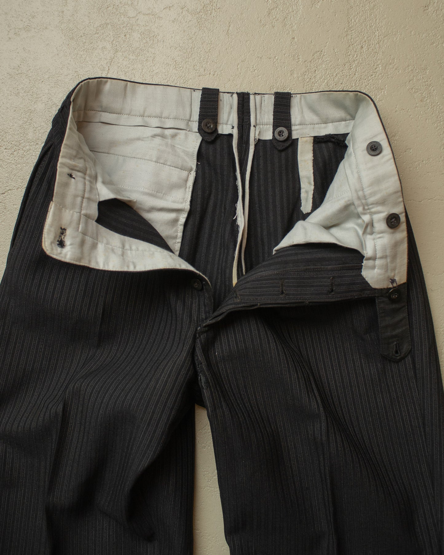 1930s German "Stresemann" striped Wool Suit Pants black - W31 L29