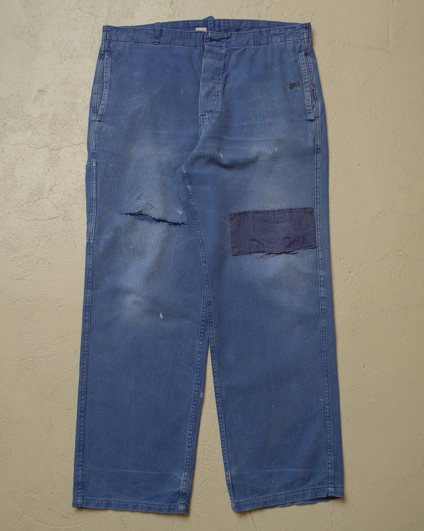 1960s/70s German Herringbone Twill Cotton Work Pants blue - W36,5 L28