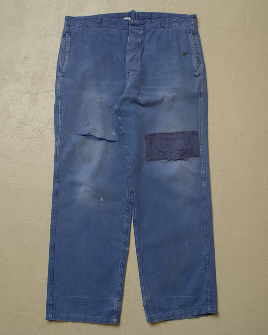 1960s/70s German Herringbone Twill Cotton Work Pants blue - W36,5 L28