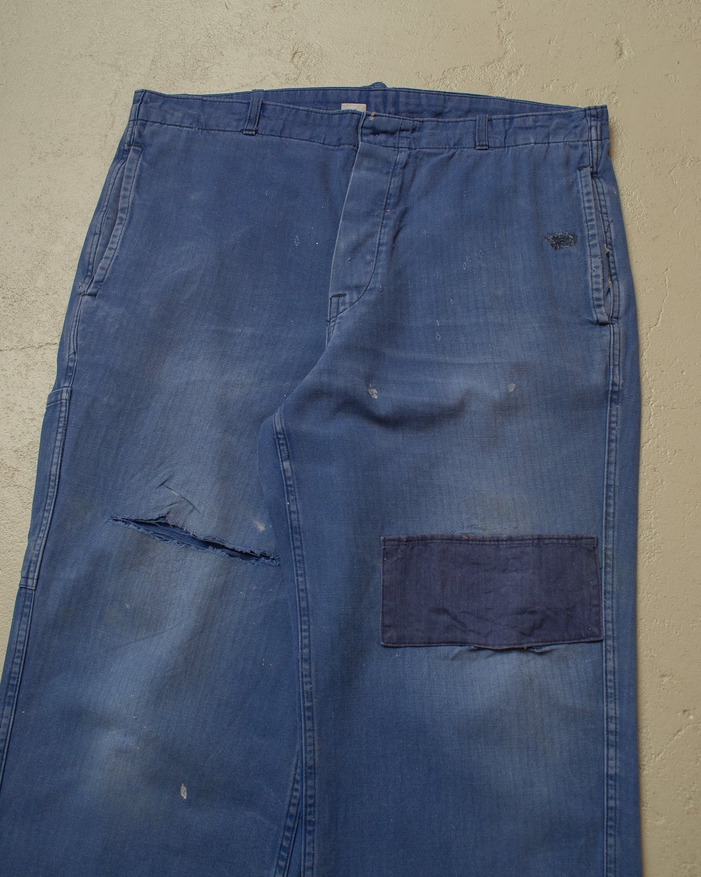1960s/70s German Herringbone Twill Cotton Work Pants blue - W36,5 L28