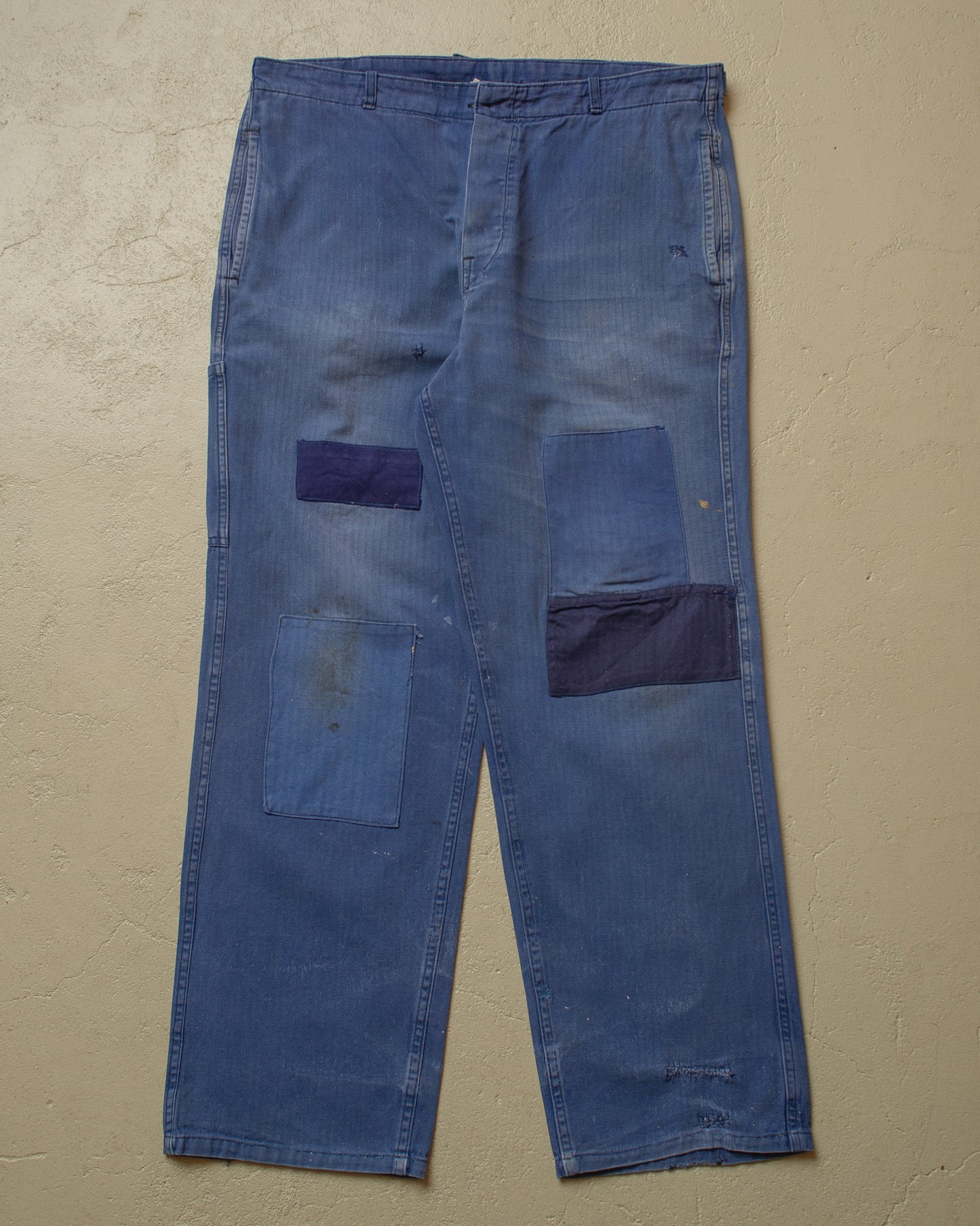 1960s/70s German Herringbone Twill Cotton Work Pants blue - W36,5 L28,5
