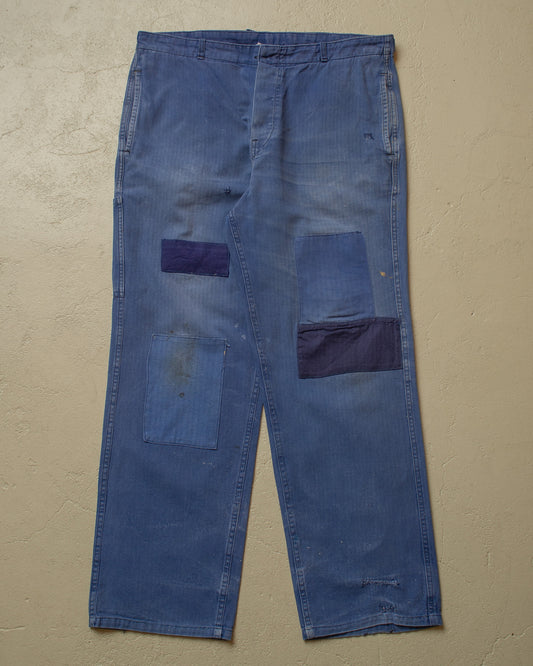 1960s/70s German Herringbone Twill Cotton Work Pants blue - W36,5 L28,5
