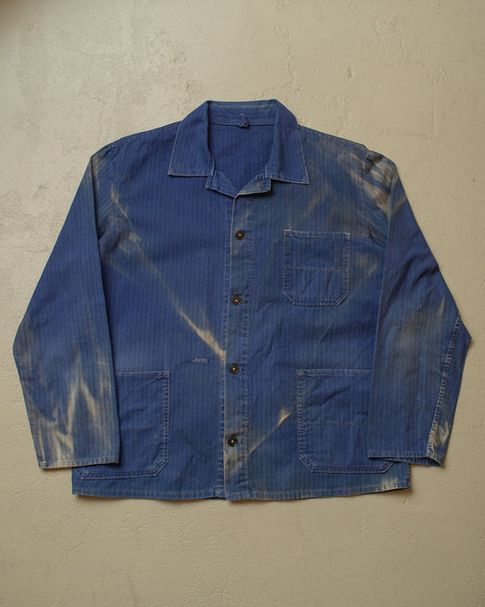 1960s/70s German Herringbone Twill Cotton Work Jacket blue - XL