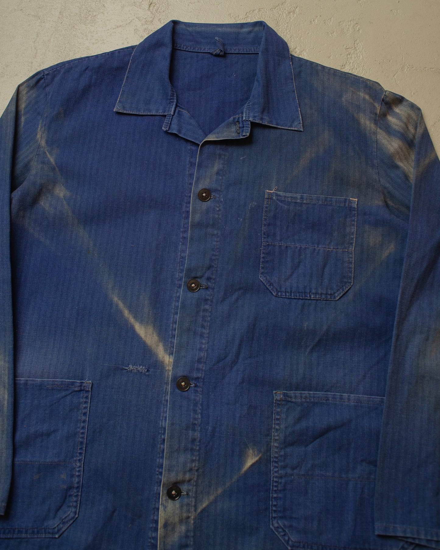 1960s/70s German Herringbone Twill Cotton Work Jacket blue - XL