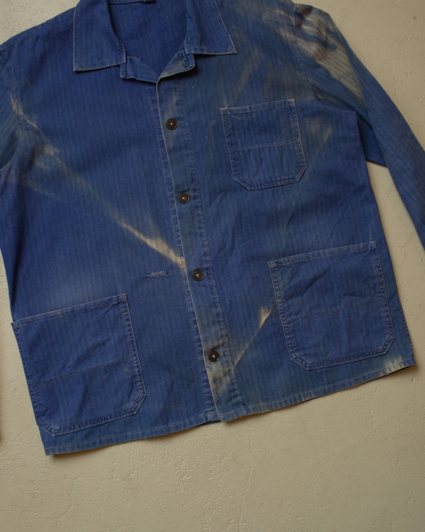 1960s/70s German Herringbone Twill Cotton Work Jacket blue - XL