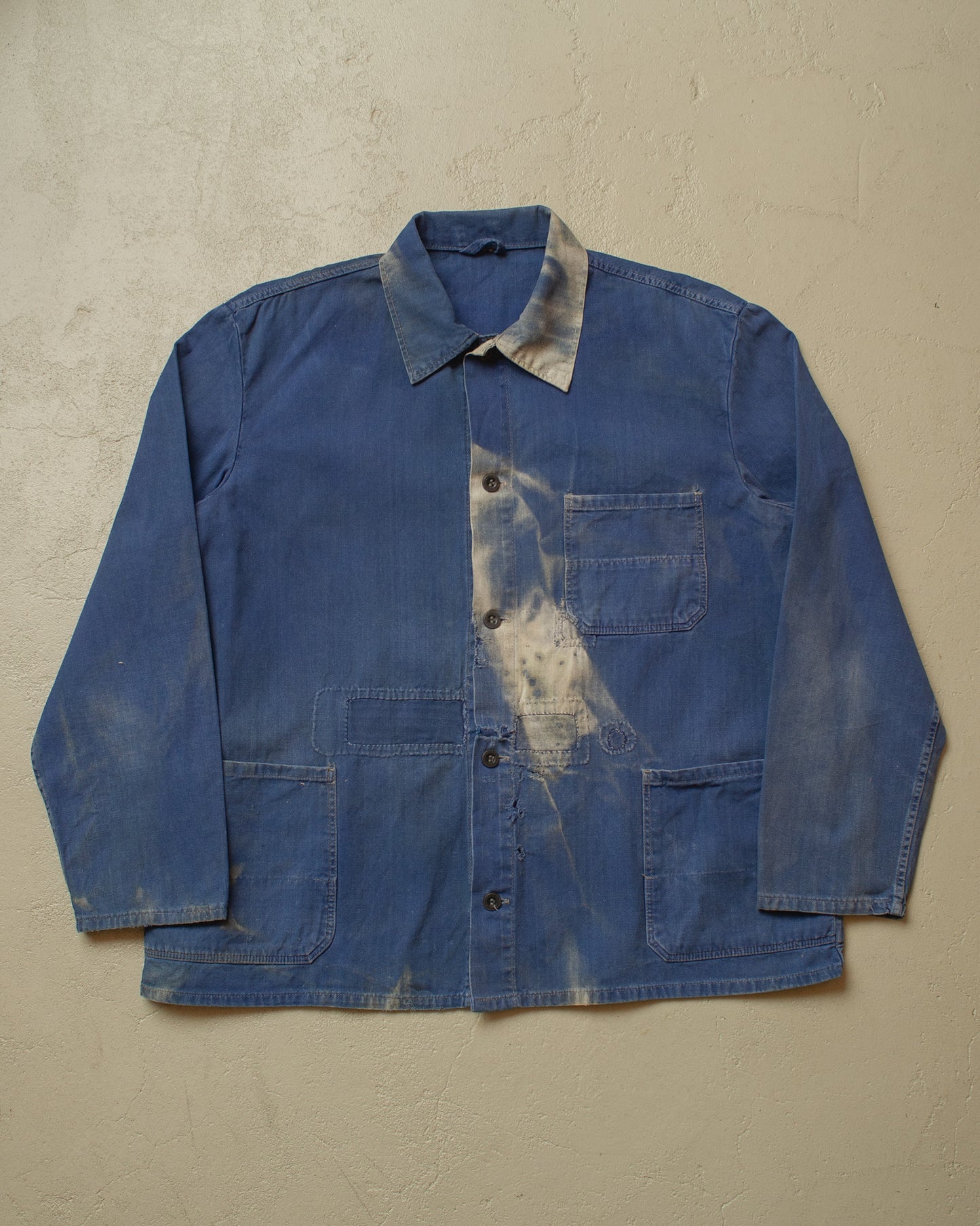1960s/70s German Herringbone Twill Cotton Work Jacket blue - XL